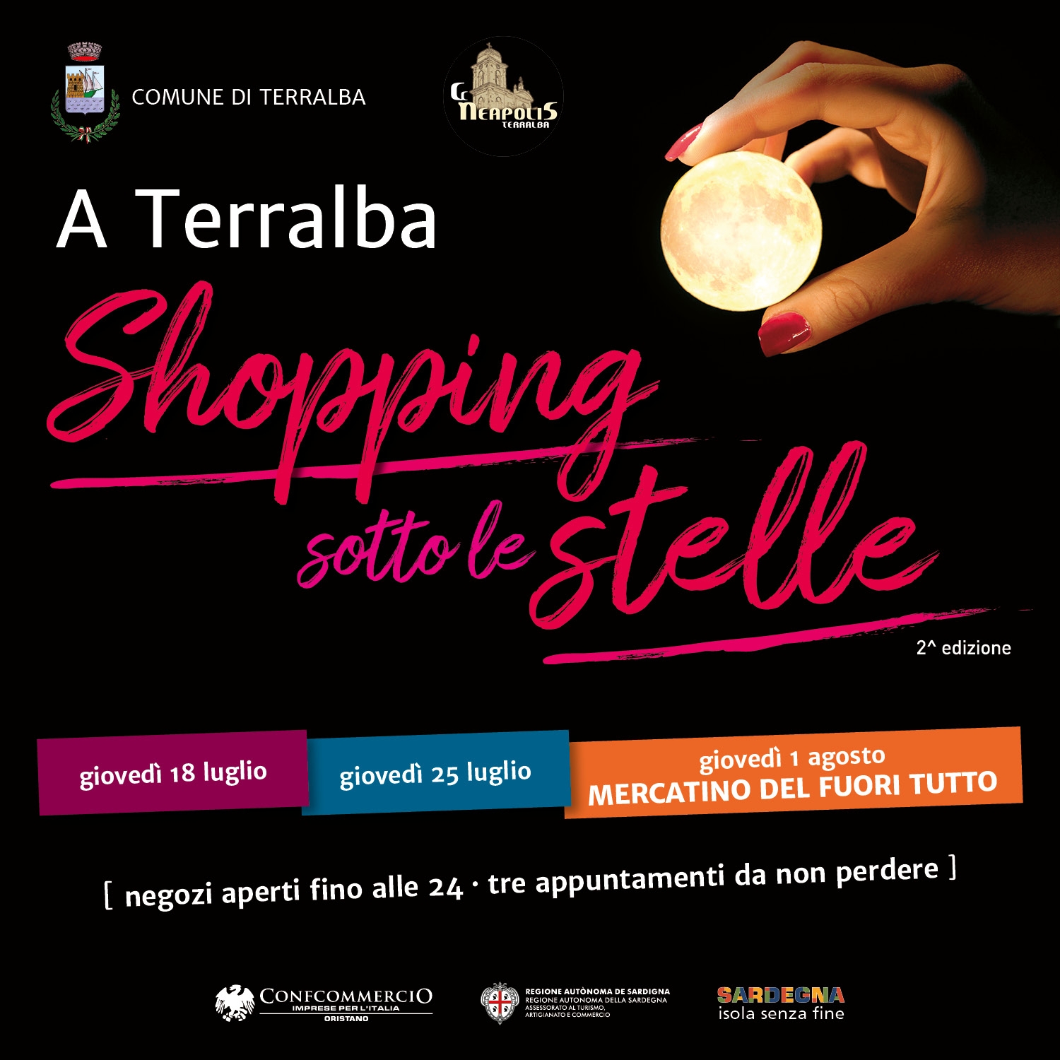 Di giovedì anche Terralba Shopping Sotto Le Stelle. Tre imperdibili appuntamenti